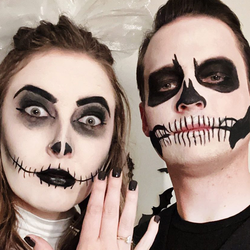 Paige and Will Mader in Halloween skeleton makeup 